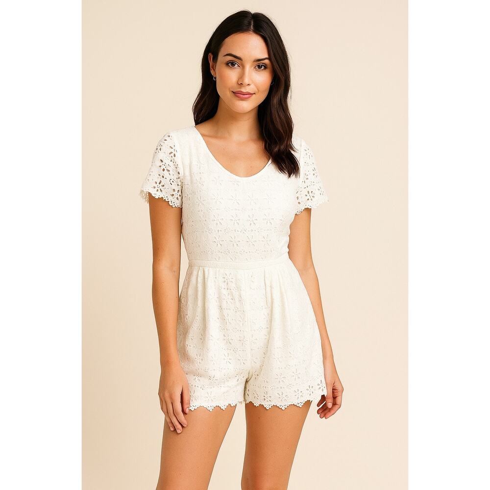 Yumi Kim Eyelet Lace Romper Medium White Crochet Spring